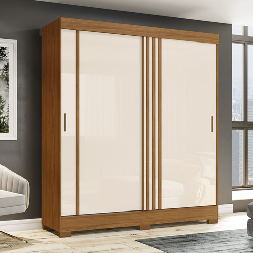 Guarda Roupa Casal 2 Portas 2 Gavetas B353 Briz Cor Nature com Off White/Cinza