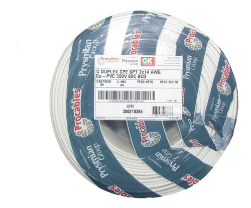 Imagen 1 de 1 de Cable Duplex 2x14 Awg 100 Metros Certificado