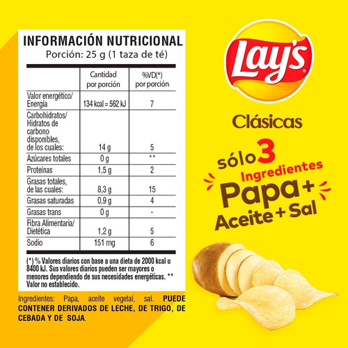 Imagen 2 de 3 de Papas Fritas Lays Clásicas X 45 Gr | Cumpleaños Picadas