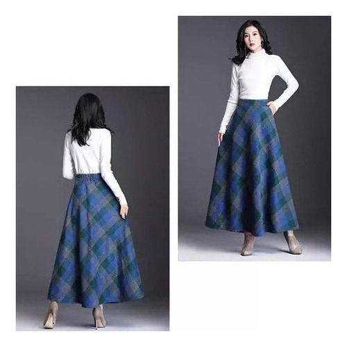 Falda Midi De Cintura Alta A Cuadros Retro Para Mujer