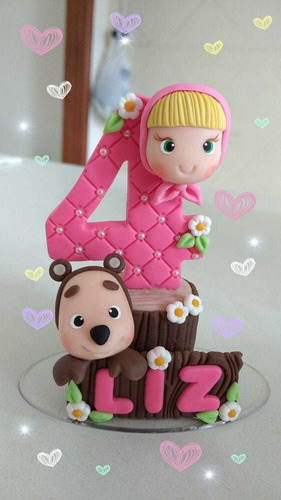 Vela De Masha Y Oso En Porcelana Fría Personalizada