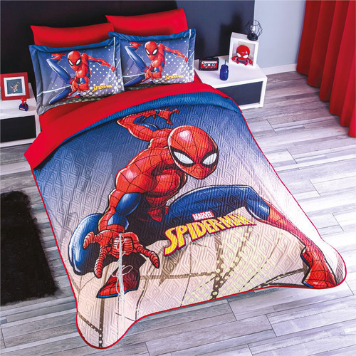Edredon Individual Ligero Spider Man 2 Vistas Azul Spider