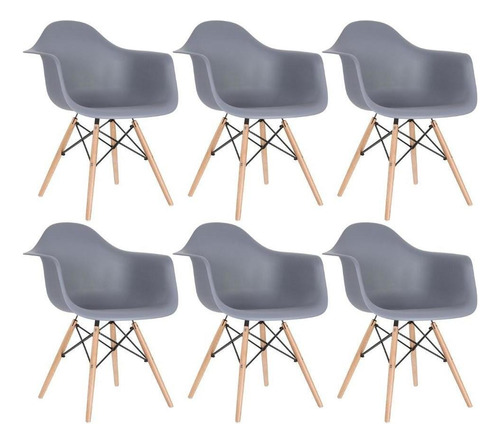 6 Cadeiras  Eames Wood Daw Com Braços Jantar Cozinha Cores Estrutura Da Cadeira Cinza-escuro