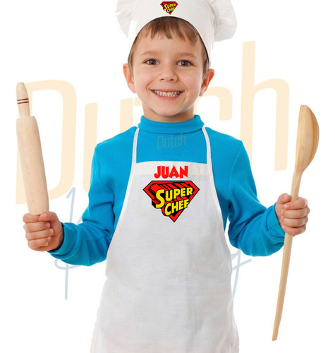 Combo Delantal + Gorro Para Niños Super Chef Personalizado