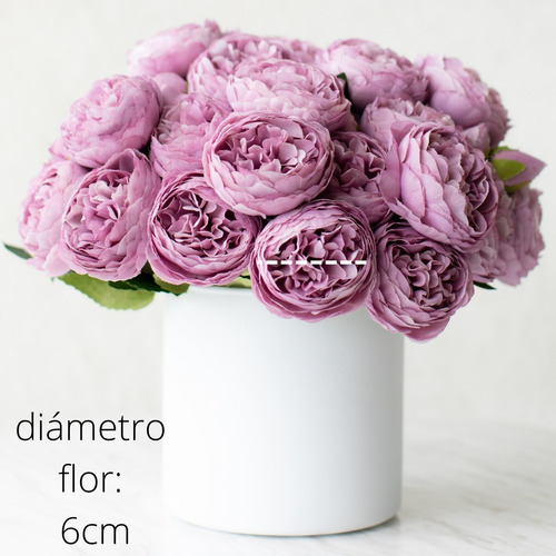 Arreglo Floral Artificial Peonias Moradas En Florero Blanco