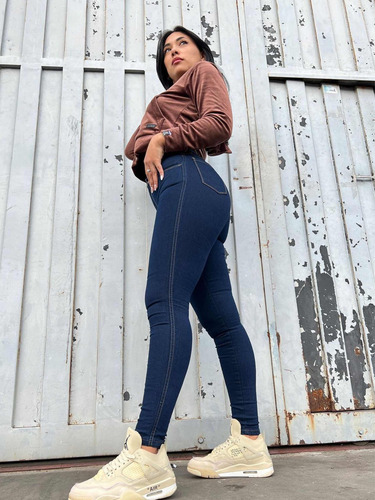 Jeans Las Locas Total School Tiro Alto Super Elastizado 