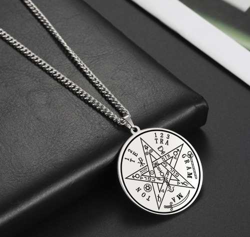 Taikula Collar Medalla Tetragramaton Pentagrama Dije Pentáculo Salomon Colgante Cinco Puntas Protección Amuleto Energía Luz Y Sabiduria En Acero Inoxidable(plateado)