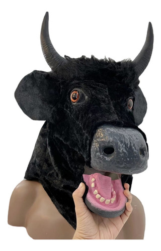 Máscaras De Animal De Piel De Toro Negro Con Boca En Movimie