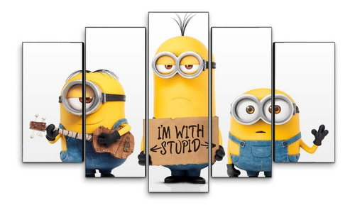Cuadro Decorativo Moderno Minions Jd-0656 G Quíntuple 100x60 Cm Sin Marco