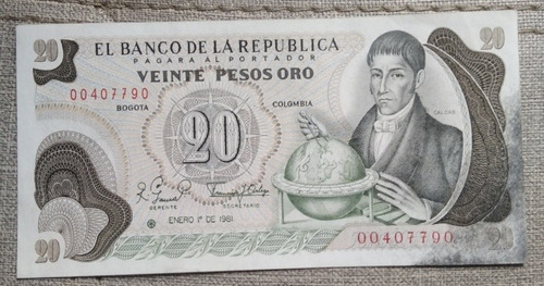 Billete De 20 Pesos De Reposición Año 1981