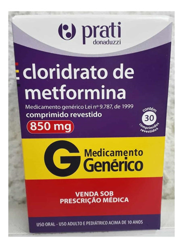 Parati Cloridrato De Metformina 850mg 30 Comprimidos.