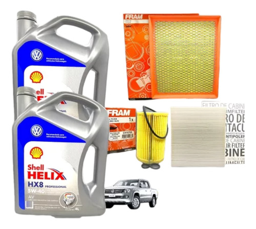 Kit Filtros Amarok 2.0 2010 A 2024 + Aceite Shell Helix Hx8