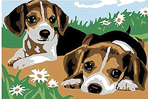 Abeuty Pintura Por Números Para Niños, Dos Perros, Cachorros
