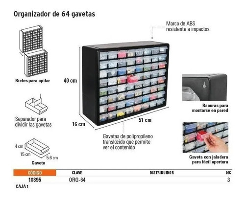 Imagen 2 de 5 de Organizador De 64 Gavetas Truper B10895