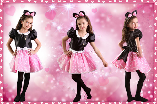 Disfraz Minnie Mimi Mouse Rosa Para Niña Talla 10 - 12 Incluye Pantimedias Y Diadema Con Orejitas