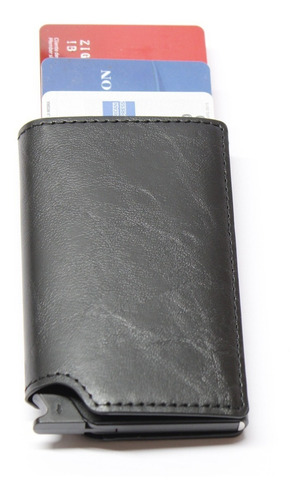 Billetera Tarjetero Automática De Cuero Con Tapa