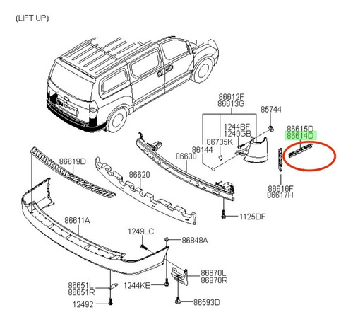 Guia Derecha Parachoques Tras Hyundai Original H1 2015 2019