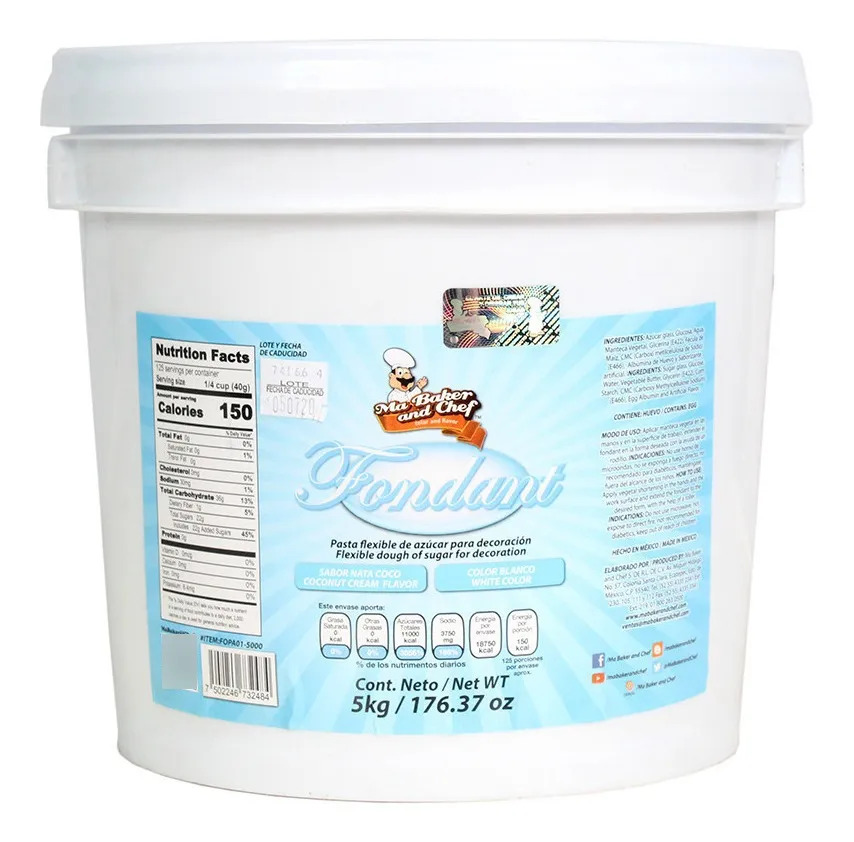 Fondant Ma Baker Sabor Nata Coco Blanco 5 Kg.