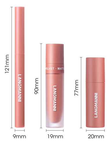 Set De Lápiz Labial 3 En 1, Brillo Labial Y Lápiz Labial Imp