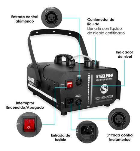 Imagen 2 de 4 de Maquina De Humo 1250w Control Alambrico/inalambrico Steelpro