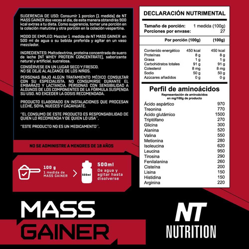 Mass Gainer Nt Nutrition Ganador De Peso 6 Lbs 27 Servs Vainilla