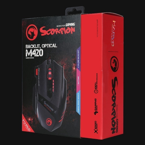 Mouse Marvo Gamer M420 Wired 7 Botões 3200 Dpi Led 4 Cores Cor Preto