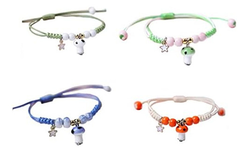 4 Pulseras Únicas De Hongos Con Cuentas Coloridas De La Suer