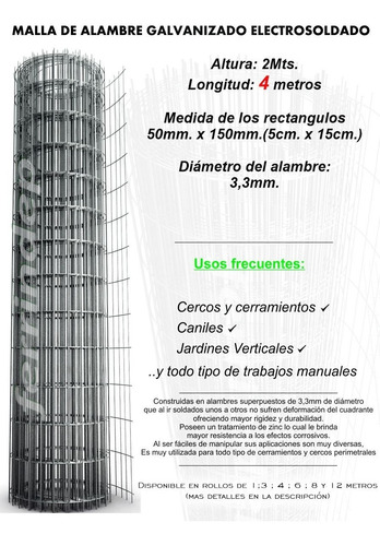 Malla Alambre Cerco Electrosoldada 50x150mm 2mt Rollo X 4mts