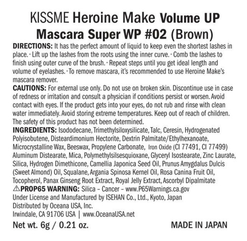 Máscara Heroine Make Kissme Volume Up, Superresistente Al Ag