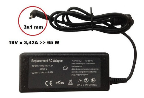 Puntotecno - Cargador Toshiba Acer 65w 19v 3,42a - 3x1 Mm