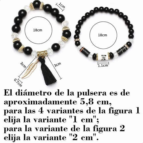 Set 6 Pulseras Piedra Boho Ojo Turco Brazalete Dama Bohemio Negro 43.18 Cm