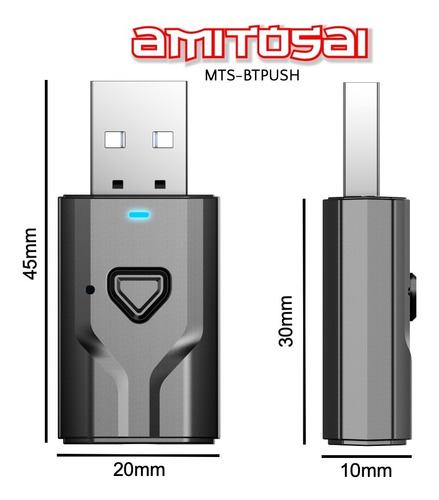 Transmisor Emisor Receptor Bluetooth Audio 3.5mm Mts-btpush