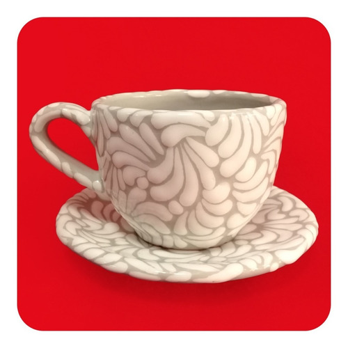 Imagen 7 de 8 de Set 2 Tazas Y 2 Platos Talavera Poblana Barroco Blanco Tz