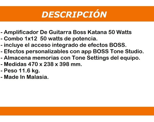 Amplificador Boss Katana 50 MkII Valvular para guitarra de 50W color negro 220V - 230V