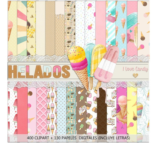 Kit Digital Helados Papeles + Clipart