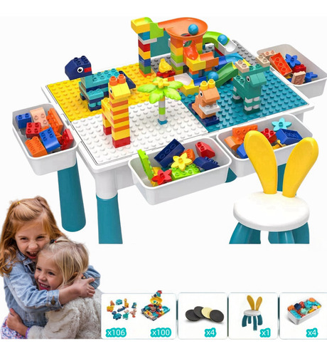 Mesa Didáctica Con Juego De Bloques Silla Para Niños-206pzs