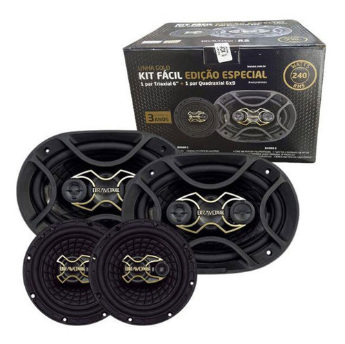 Alto Falante Bravox Kit Fácil Gold Par B3x60 + Par B4x69