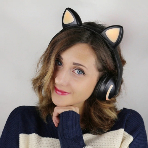 Headphone Orelha De Gato Com Led Bluetooth 5.0 Ear Gat Preto