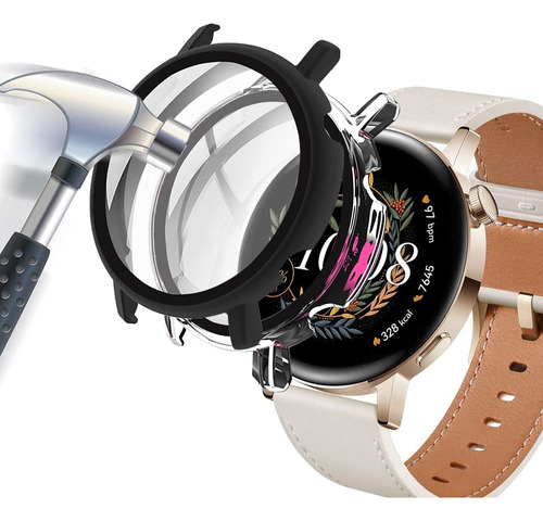 2 Funda Protector Pantalla Vidrio Templado Para Huawei Watch