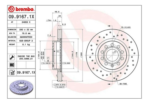 Imagen 2 de 4 de Discos Del (2) Brembo Xtra Perforado Vw Golf 1.4 07-13 Bora