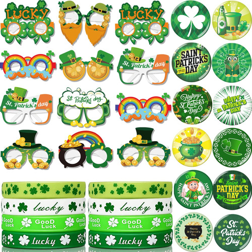 40 Pieza Para Dia San Patricio Incluye 12 Pulsera Goma