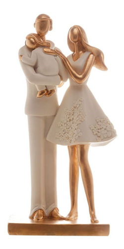 Escultura Decorativa Família: Mamãe E Papai Segurando Filha Cor Branco