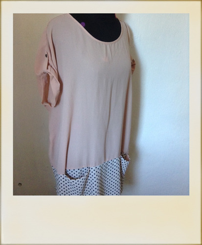 Blusa Larga Tipo Vestido Rosa Y Lunares C/ Bolsillos Talle L