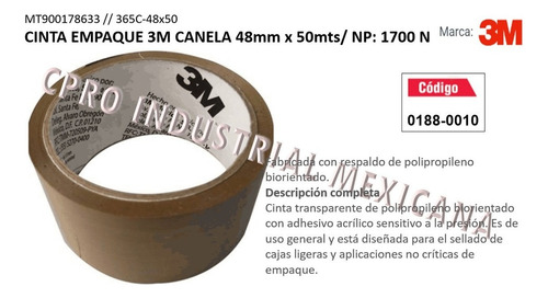 Cinta Empaque 3m Canela 48mm X 50mts 365c-48x50 S P
