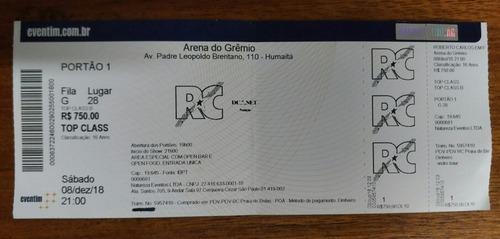 Kit Crachá - Pulseira E Ingresso Antigo Roberto Carlos