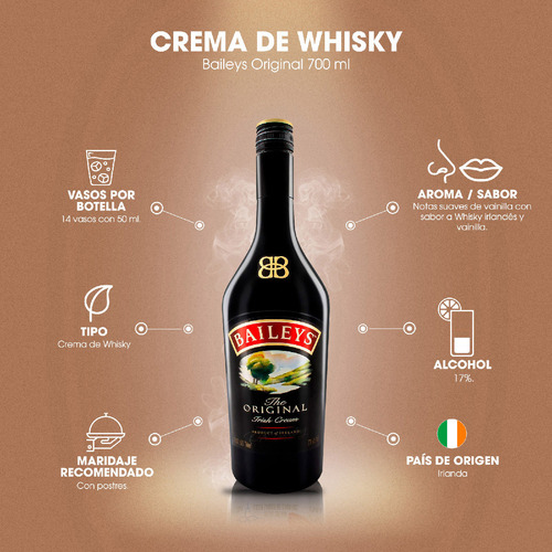 Imagen 6 de 6 de Crema de whisky Baileys 1L