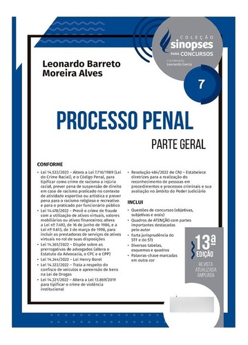 Sinopses Para Concursos - Volume 7 - Processo Penal - Parte Geral - 12ª Edição (2023) -