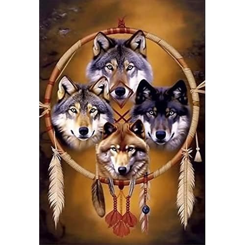 Pintura De Diamantes 5d Lobo Dreamcatcher, Pintura Diam...