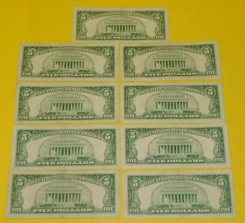 Ccc2 Billetes 5 Usa Dollar Sello Rojo 1963 Lote (Usado)