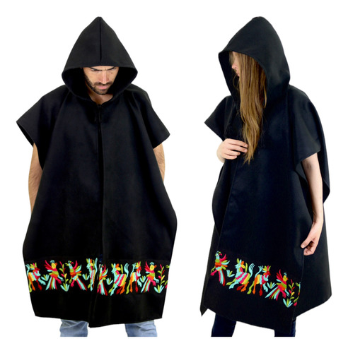 Poncho Unisex Con Capucha Mexicano Modelo Otomí